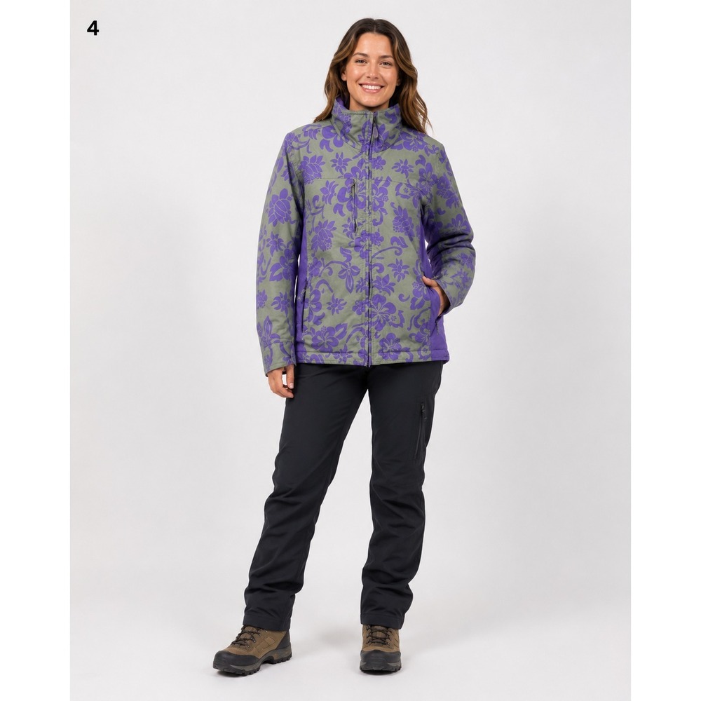 Obermeyer Ski Jacket Juniors Large Green Purple Nylon Hibiscus Flower Print Hood